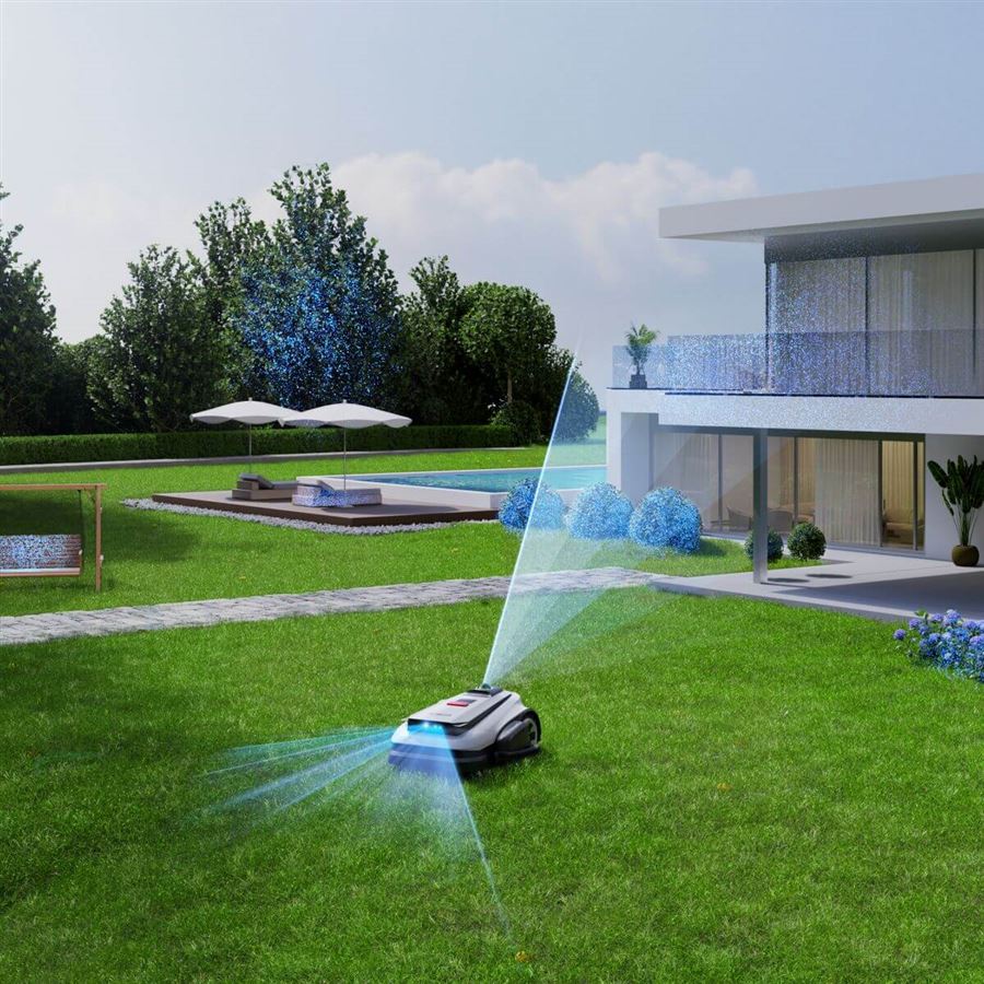 Robotická sekačka ECOVACS se strunovým vyžínačem, na 1600 m2, 400 m2/h, duální LiDAR a AI kamera, AIVI 3D, kosení 33 cm