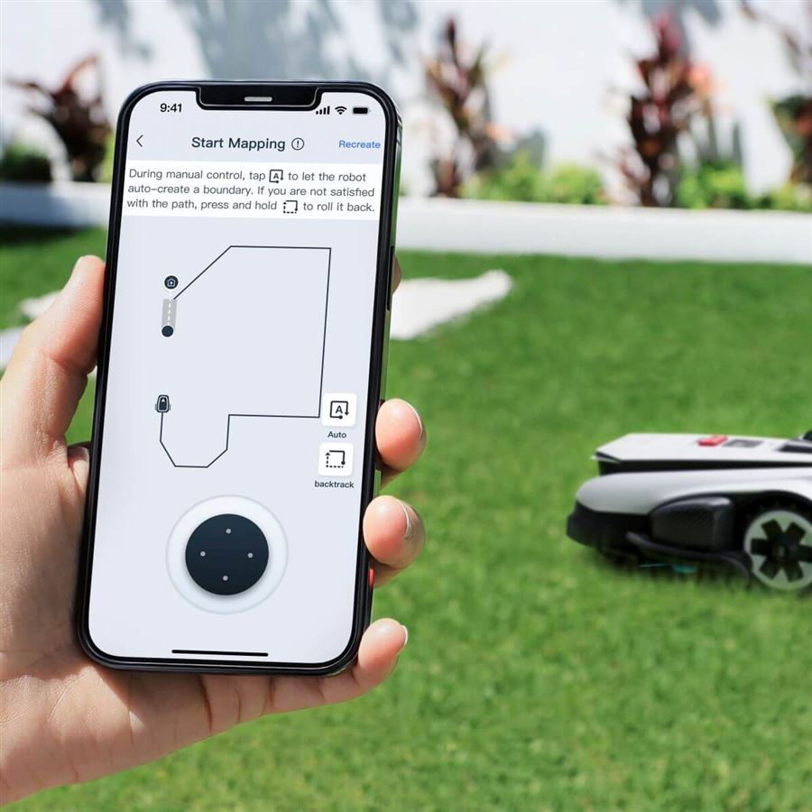 Robotická kosačka ECOVACS so strunovým vyžínačom, na 1600 m2, 400 m2/h, duálny LiDAR a AI kamera, AIVI 3D, kosenie 33 cm