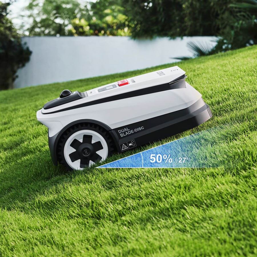 Robotická kosačka ECOVACS so strunovým vyžínačom, na 1600 m2, 400 m2/h, duálny LiDAR a AI kamera, AIVI 3D, kosenie 33 cm