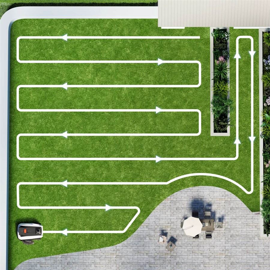 Robotická kosačka ECOVACS so strunovým vyžínačom, na 1200 m2, 180 m2/h, duálny LiDAR a AI kamera, AIVI 3D, kosenie 22 cm