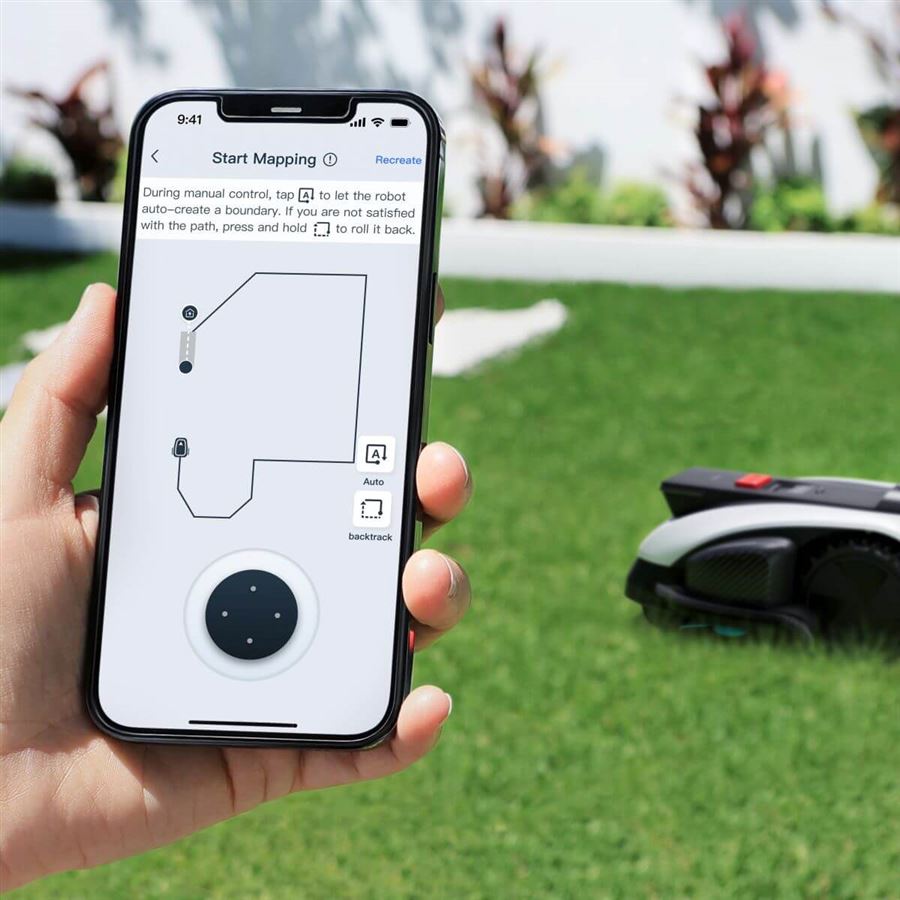 Robotická kosačka ECOVACS so strunovým vyžínačom, na 1200 m2, 180 m2/h, duálny LiDAR a AI kamera, AIVI 3D, kosenie 22 cm
