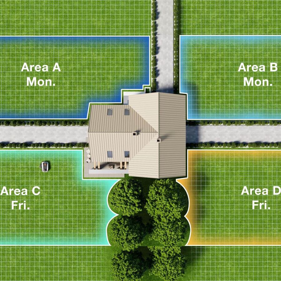Robotická kosačka ECOVACS so strunovým vyžínačom, na 1200 m2, 180 m2/h, duálny LiDAR a AI kamera, AIVI 3D, kosenie 22 cm