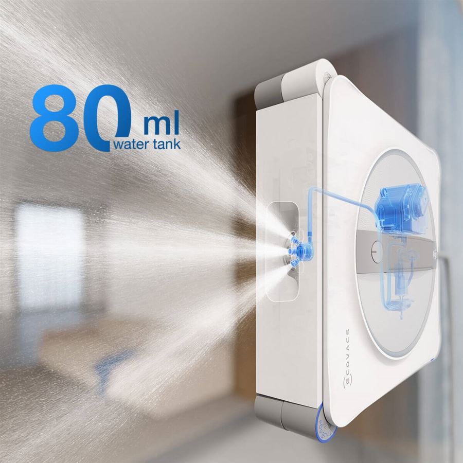 Robotický čistič okien ECOVACS s prenosnou stanicou, výdrž 110 m, TruEdge, tri trysky na dvoch stranách, 7 režimov, app