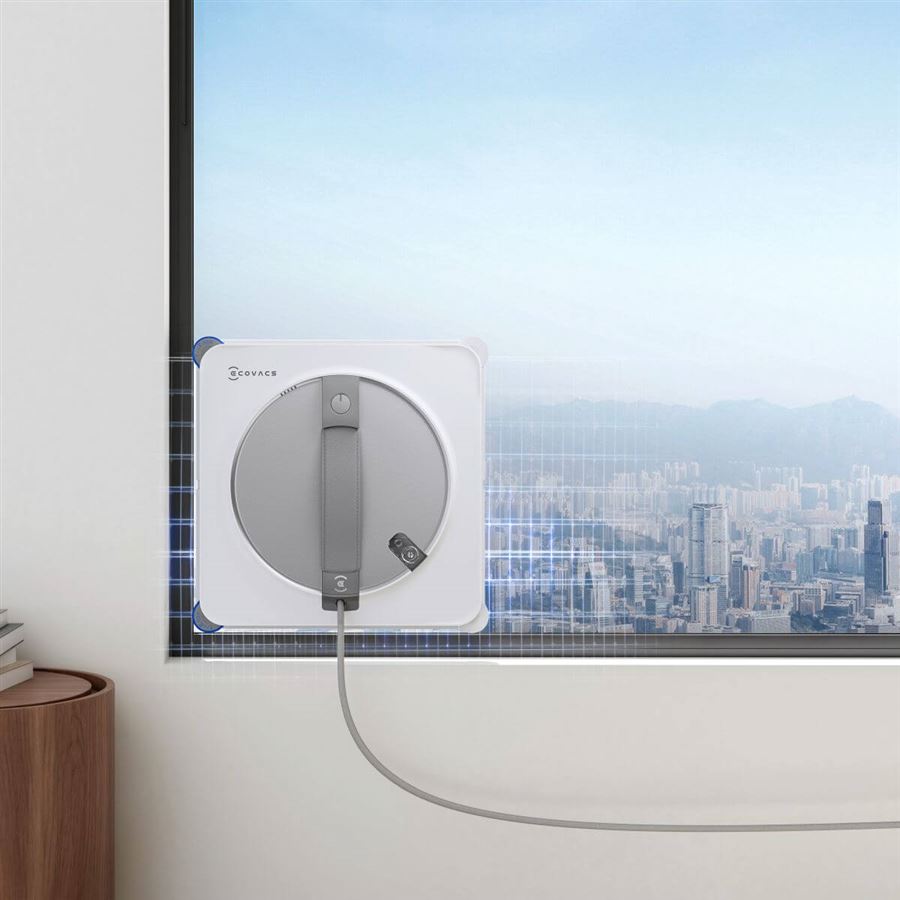 Robotický čistič okien ECOVACS s prenosnou stanicou, výdrž 110 m, TruEdge, tri trysky na dvoch stranách, 7 režimov, app