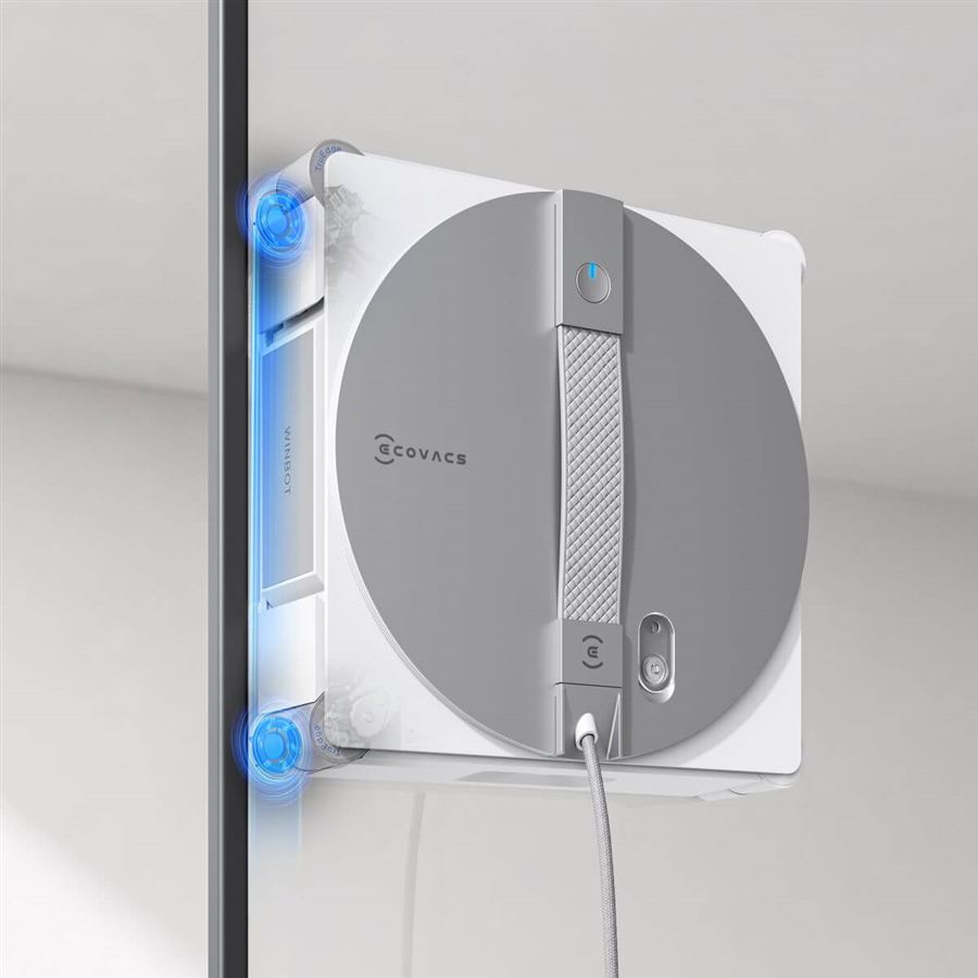 Robotický čistič okien ECOVACS s prenosnou pracou stanicou, výdrž 130 m, TruEdge, tri trysky na dvoch stranách, 7 režimo